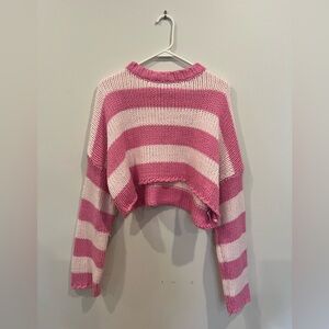 Edikted Pink Striped Cable Knit Cropped Sweater Size M/L
